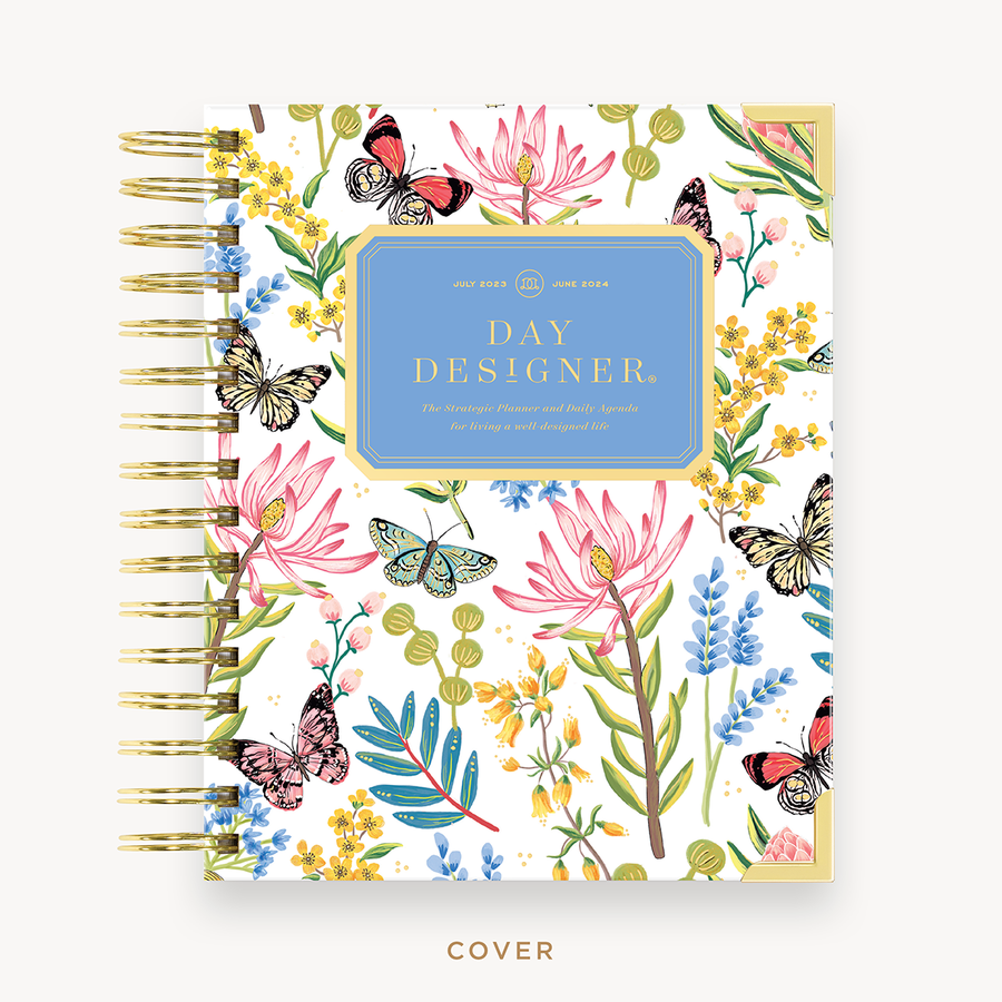 Day Designer's 2023-24 Daily Mini Planner with Flutter hard cover and gold spiral binding.