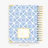 Day Designer's 2023-24 Daily Mini Planner with Serenity Tile back cover and gold spiral binding.