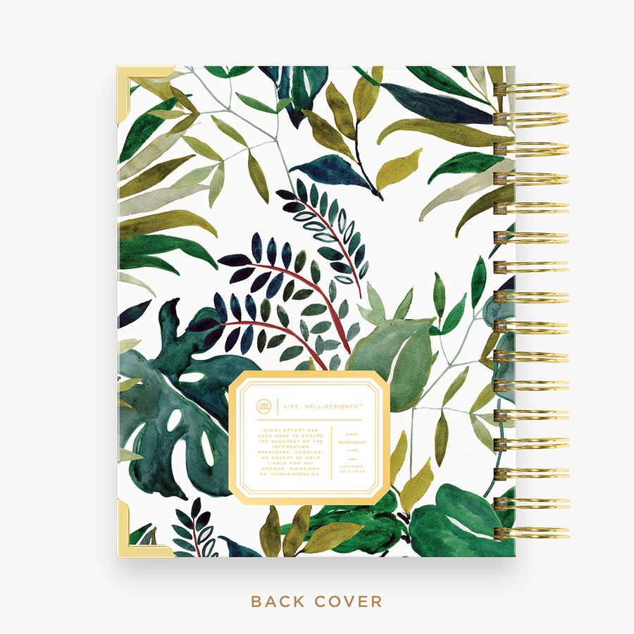 Day Designer's 2023 Weekly Mini Planner with Bali back cover and gold spiral binding.