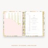 Day Designer's 2023-24 Daily Mini Planner Orange Blossom with pocket sleeve and gold stickers.