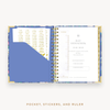 Day Designer's 2023-24 Daily Mini Planner Wildflowers with pocket sleeve and gold stickers.