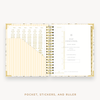 Day Designer's 2023-24 Weekly Planner Chic with pocket sleeve and gold stickers.