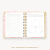 Day Designer's 2023 Daily Mini Planner Sunset with self-assessment and values worksheet.