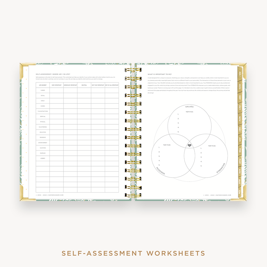 Day Designer's 2023-24 Daily Mini Planner Graceful with self-assessment and values worksheet.