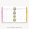 Day Designer's 2023 Weekly Planner Blurred Spring with self-assessment and values worksheet.