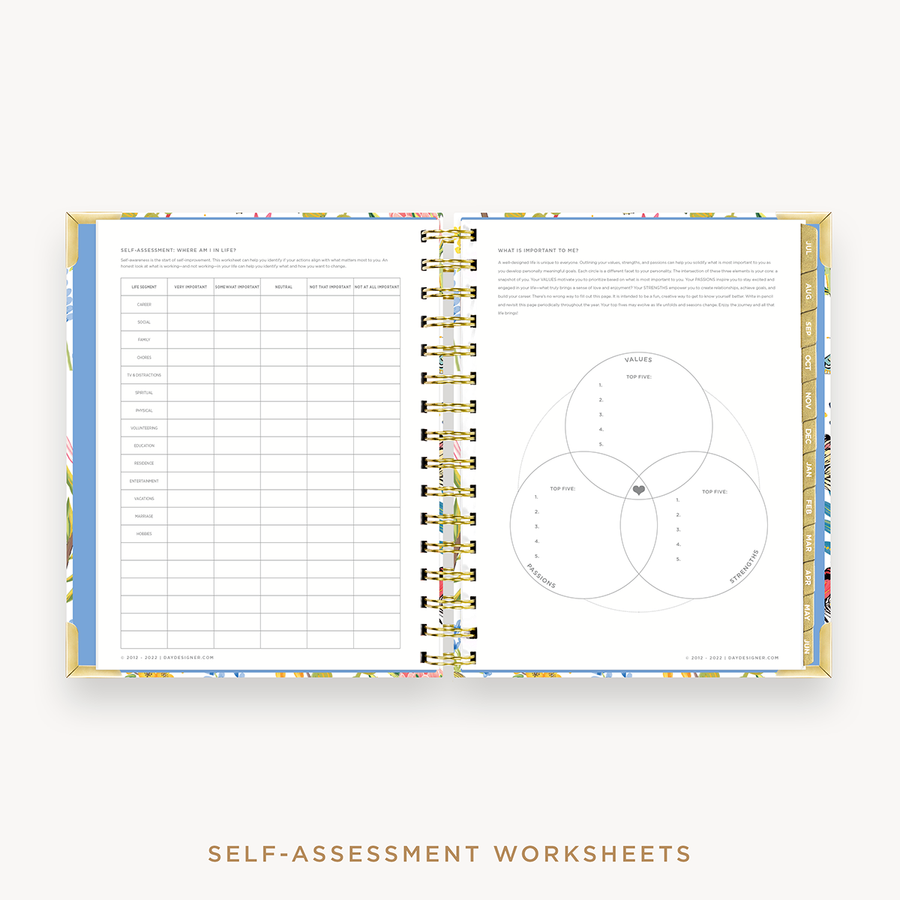 Day Designer's 2023-24 Daily Mini Planner Flutter with self-assessment and values worksheet.