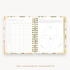 Day Designer's 2023-24 Weekly Planner Orange Blossom with self-assessment and values worksheet.