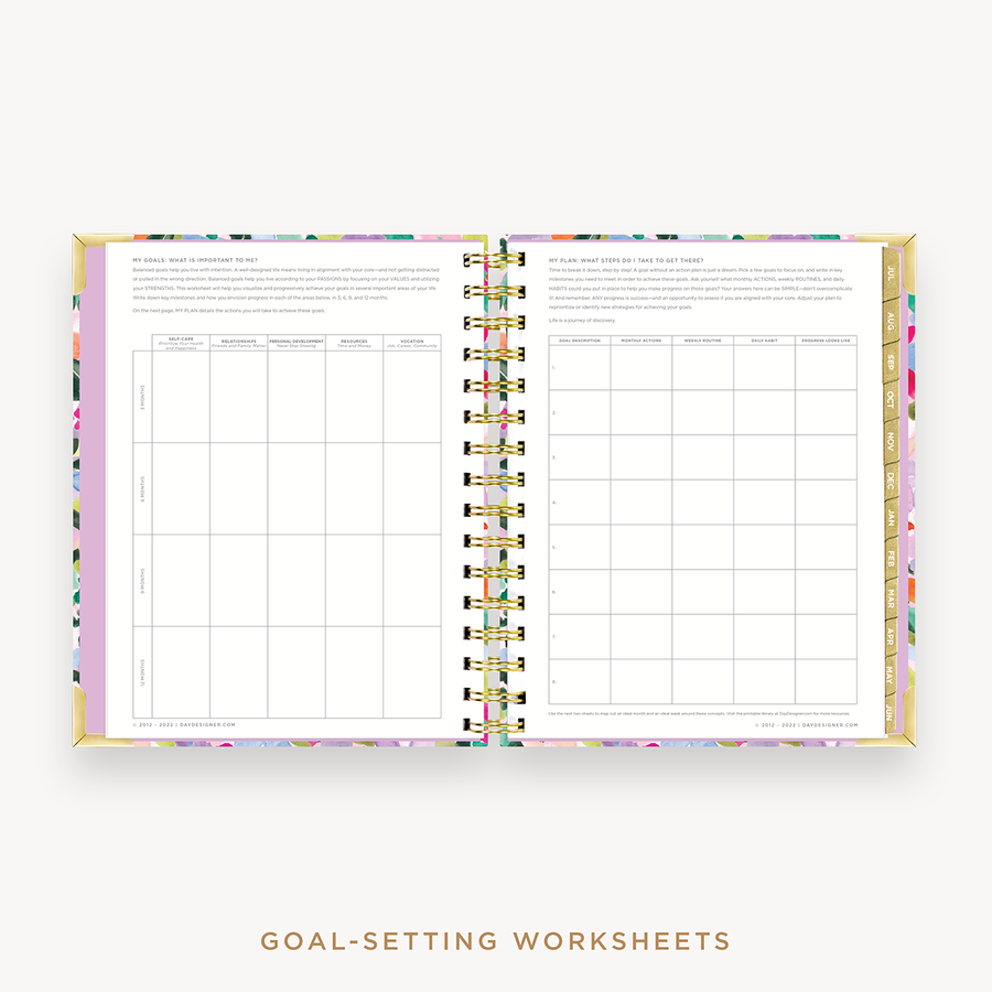 Day Designer's 2023 Weekly Mini Planner Blurred Spring with goals worksheet.