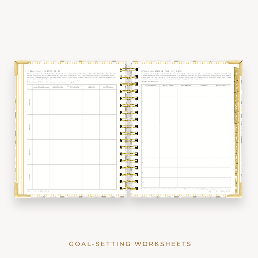 Day Designer's 2023-24 Weekly Planner Chic with goals worksheet.