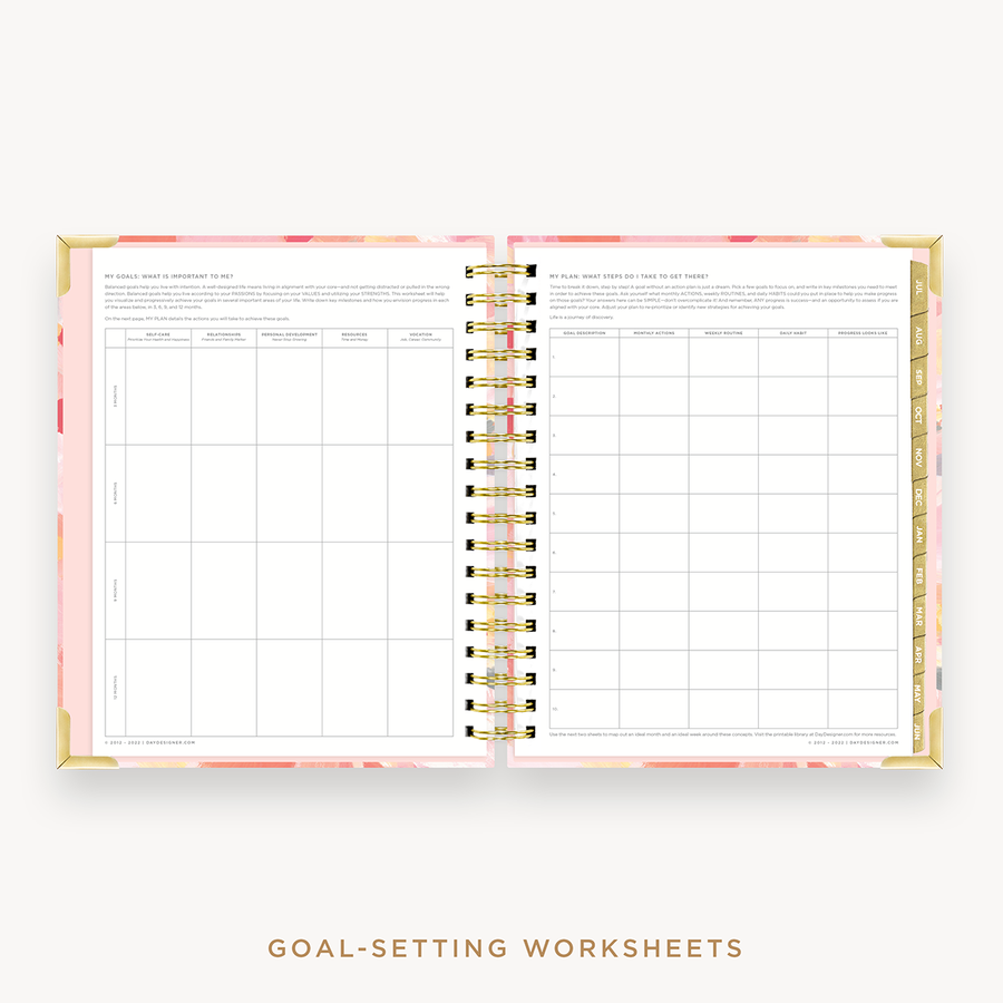 Day Designer's 2023 Weekly Planner Sunset with goals worksheet.