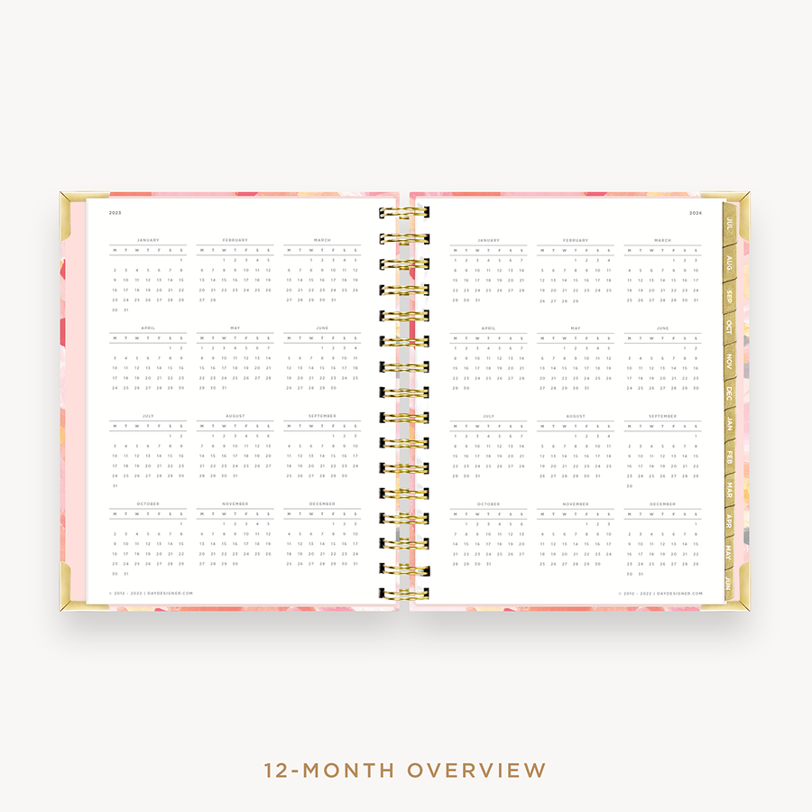 Day Designer's 2023 Weekly Mini Planner Sunset with a two-page spread of the 2023-2024 calendar year.