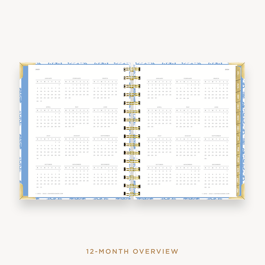 Day Designer's 2023-24 Daily Mini Planner Serenity Tile with a two-page spread of the 2023-24-2024 calendar year.