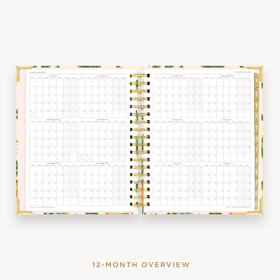 Day Designer's 2023-24 Weekly Planner Orange Blossom with a two-page spread of the 2023-24 - 2024 calendar year.