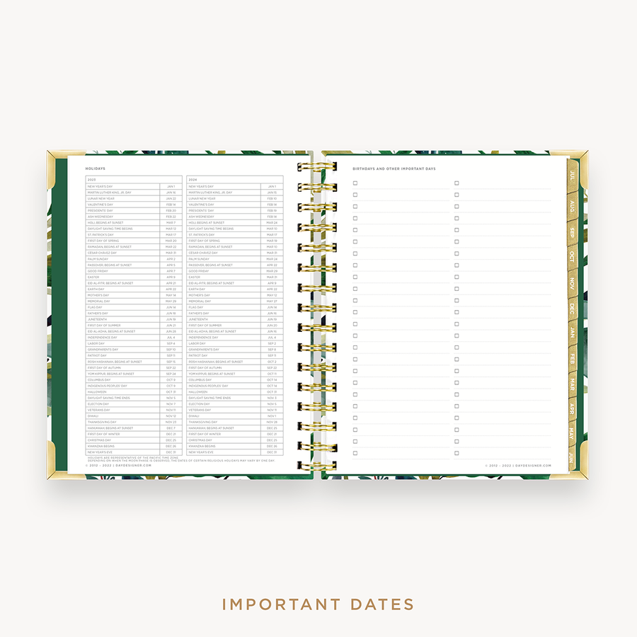 Day Designer's 2023 Weekly Mini Planner Bali with dates for 2023-2024 Holiday's and birthday tracker.