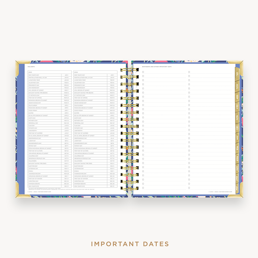 Day Designer's 2023-24 Weekly Planner Wildflowers with dates for 2023-24 - 2024 Holiday's and birthday tracker.