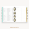 Day Designer's 2023 Weekly Planner Black Stripe with dates for 2023-2024 Holiday's and birthday tracker.