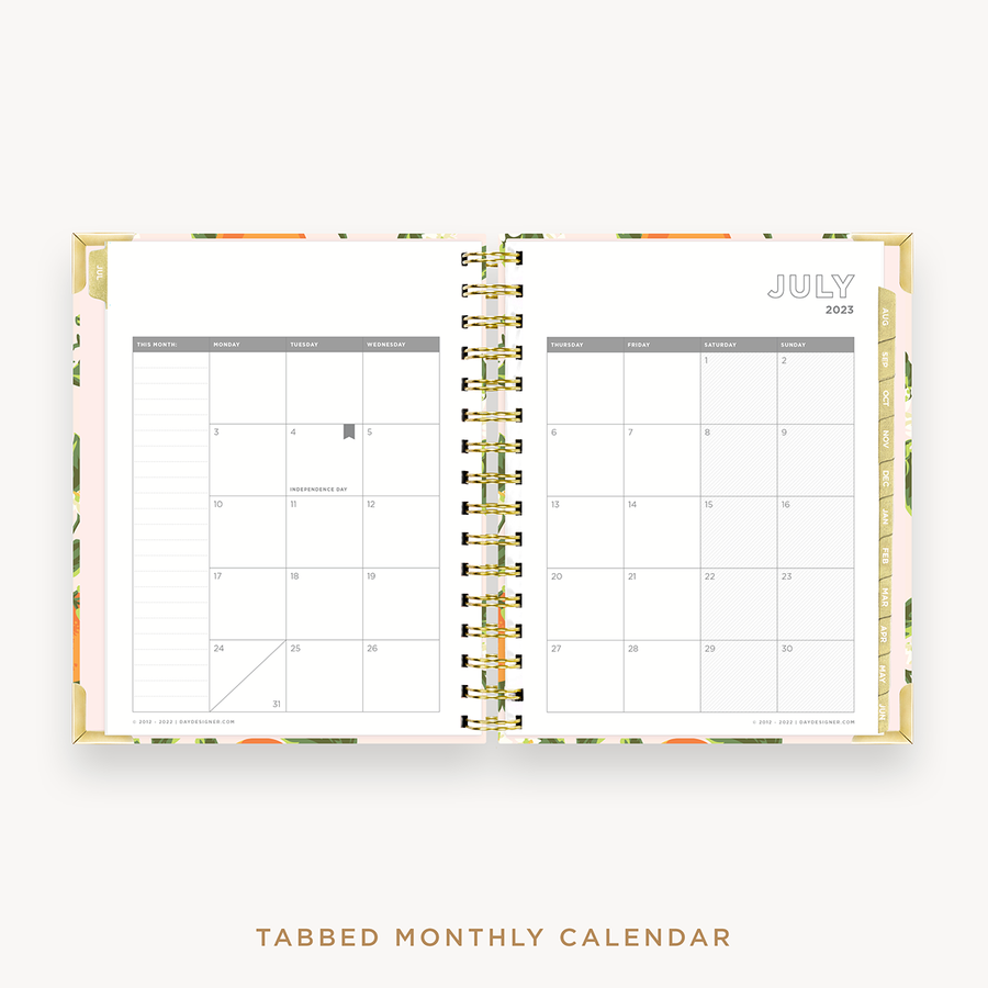 Day Designer's 2023-24 Daily Mini Planner Orange Blossom with monthly calendar planning page.