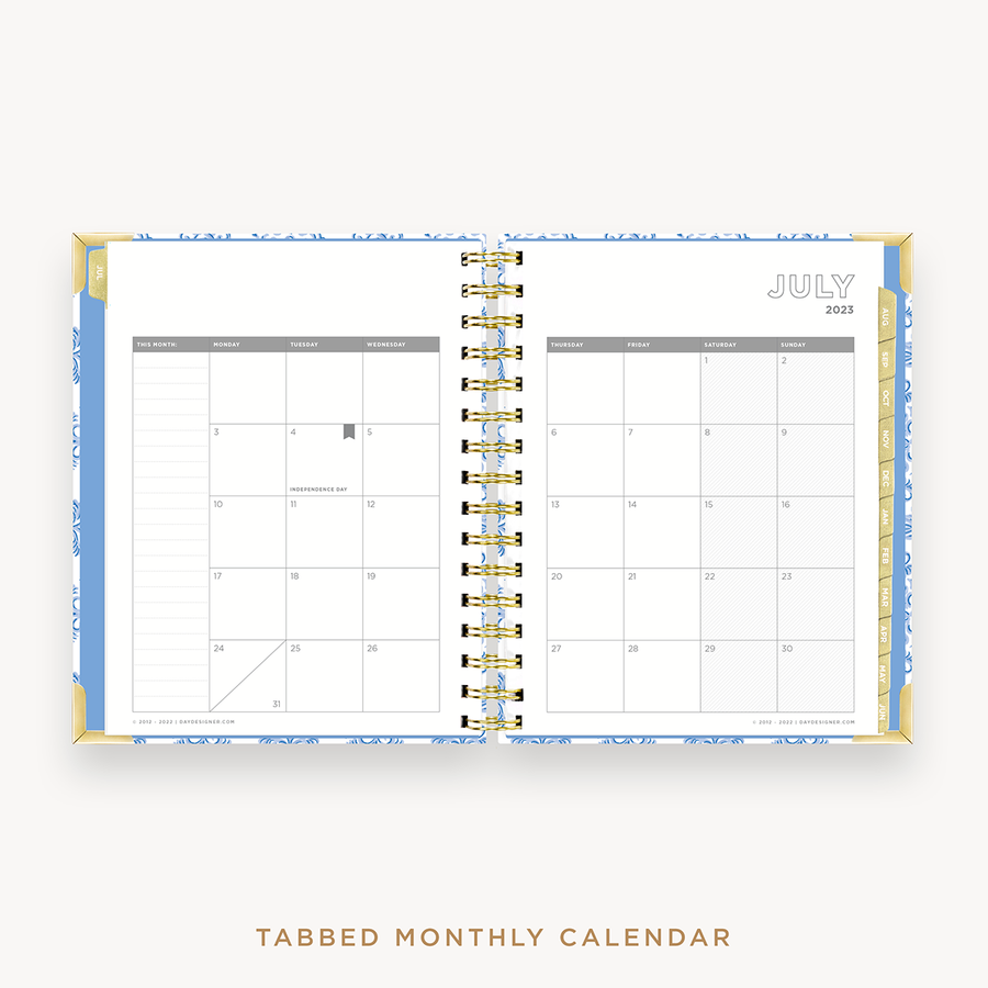 Day Designer's 2023-24 Daily Mini Planner Serenity Tile with monthly calendar planning page.