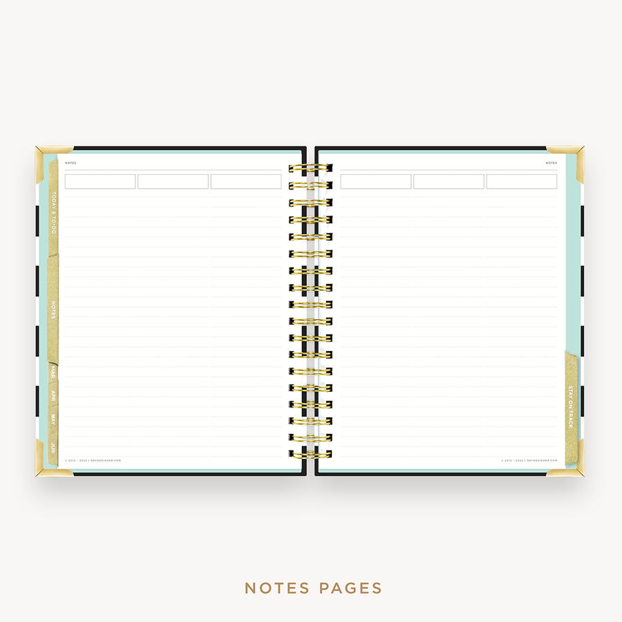 Day Designer's 2023 Weekly Planner Black Stripe with note taking page.