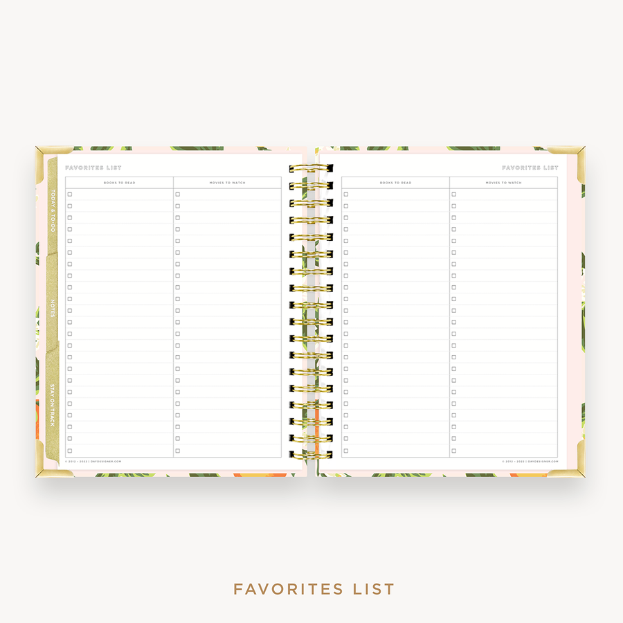 Day Designer's 2023-24 Weekly Planner Orange Blossom with movie and book tracking page.