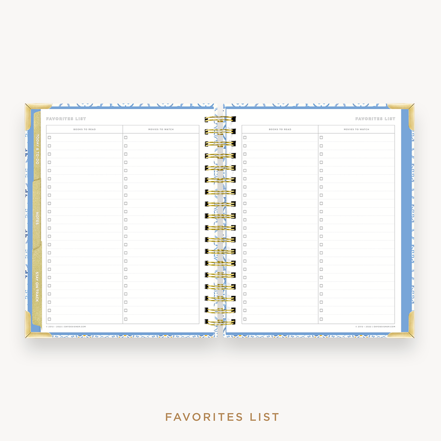 Day Designer's 2023 Weekly Planner Casa Bella with movie and book tracking page.