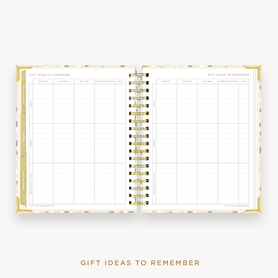 Day Designer's 2023-24 Weekly Planner Chic with holiday gift planning page.