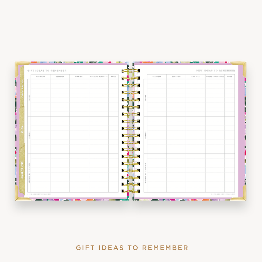 Day Designer's 2023 Weekly Planner Blurred Spring with holiday gift planning page.