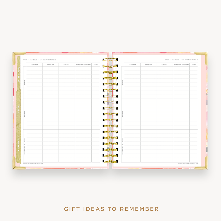 Day Designer's 2023 Weekly Planner Sunset with holiday gift planning page.
