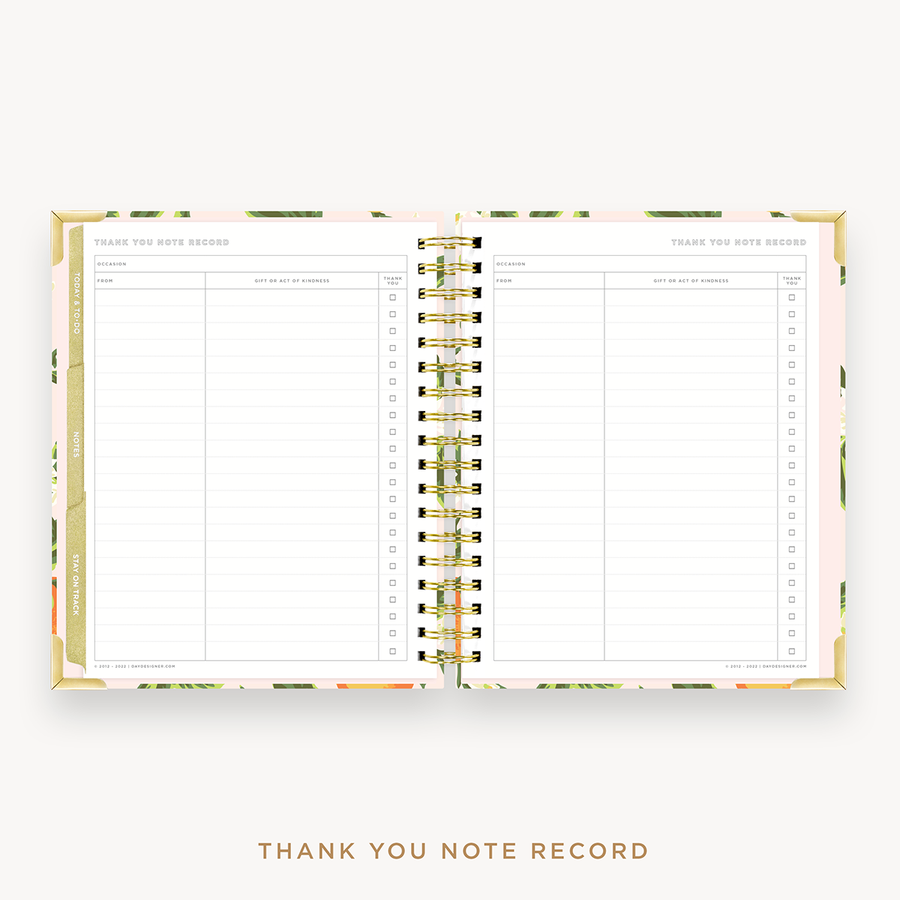 Day Designer's 2023-24 Weekly Planner Orange Blossom with thank-you note recording page.