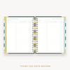 Day Designer's 2023 Weekly Planner Black Stripe with thank-you note recording page.