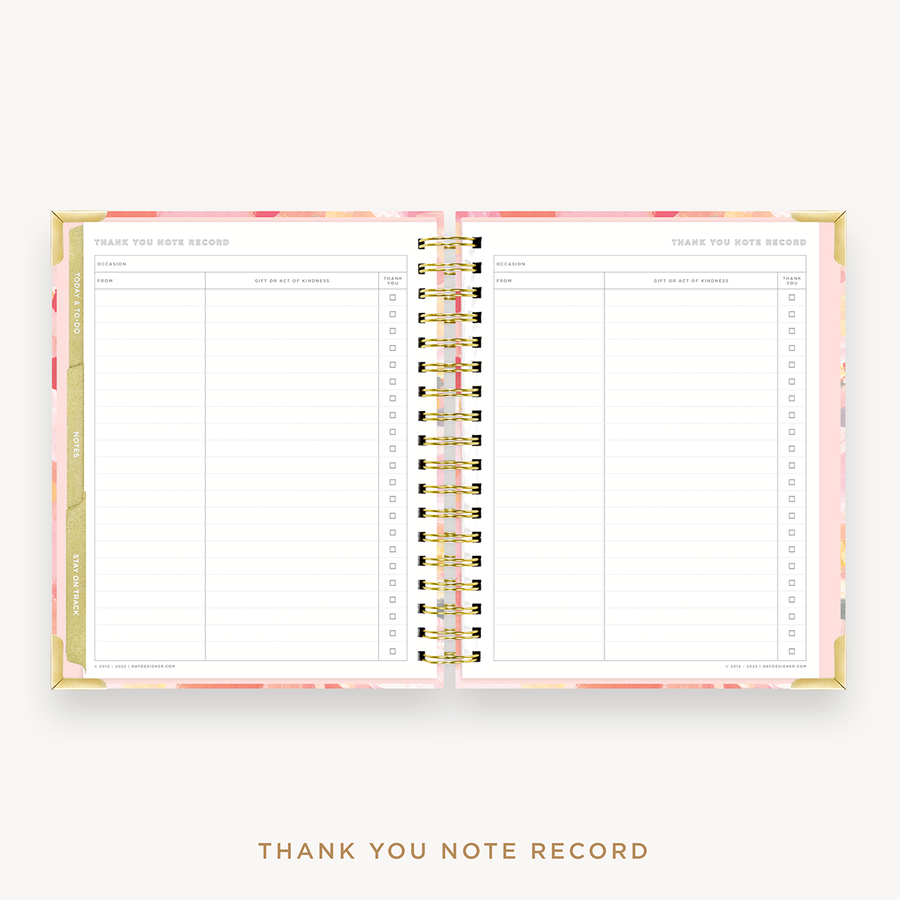 Day Designer's 2023 Weekly Planner Sunset with thank-you note recording page.
