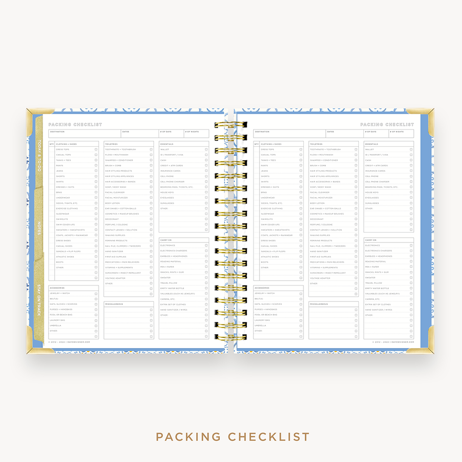 Day Designer's 2023 Weekly Planner Casa Bella with packing checklist page.