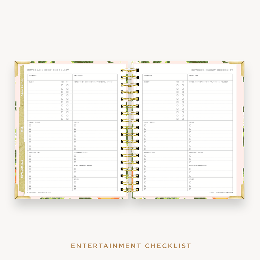 Day Designer's 2023-24 Weekly Planner Orange Blossom with entertainment checklist page.
