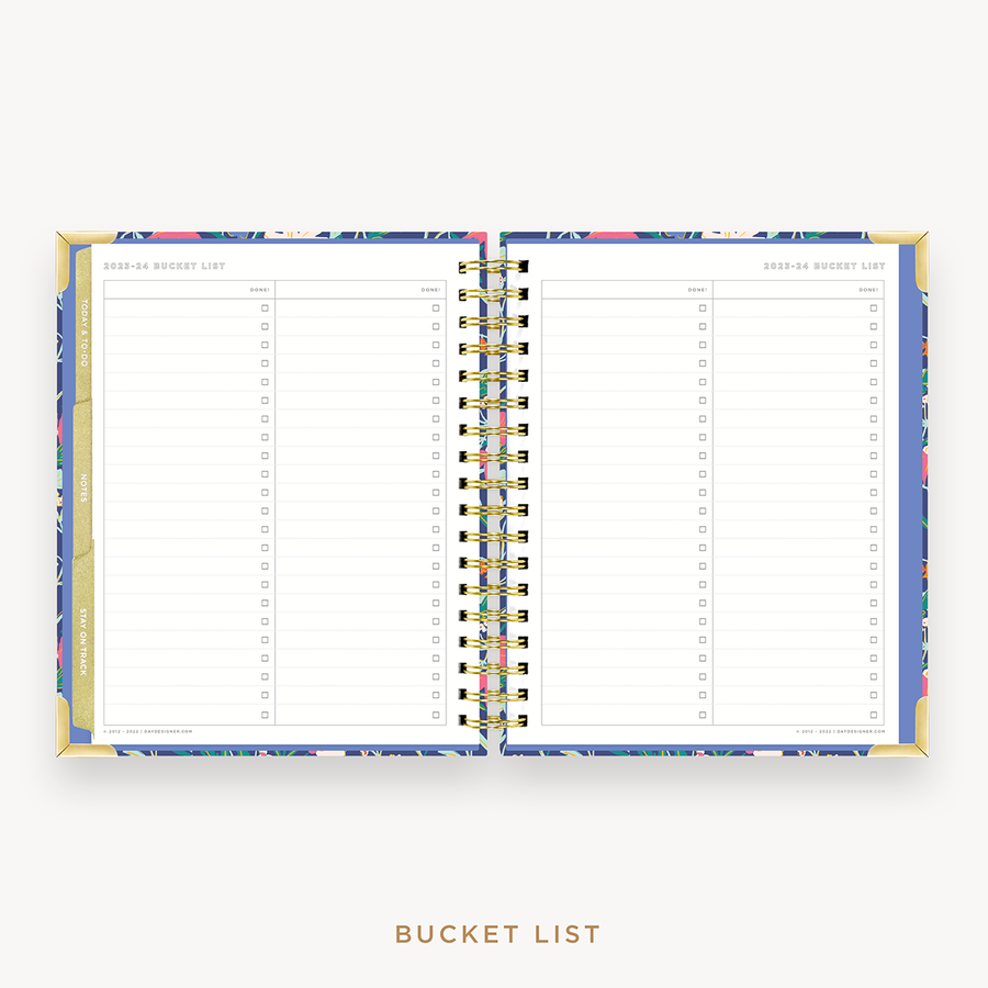 Day Designer's 2023-24 Weekly Planner Wildflowers with 2023-24-2024 bucket list page.