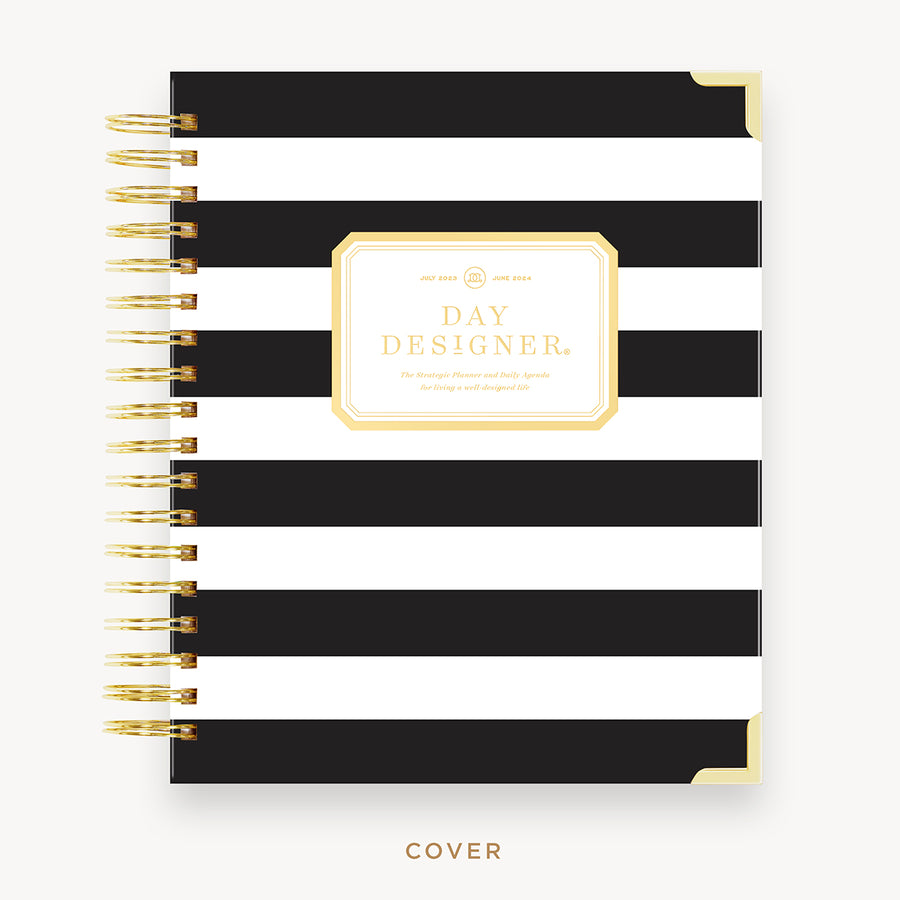 Day Designer 2023 Daily Planner with Black Stripe with beautiful pattern and gold accents
