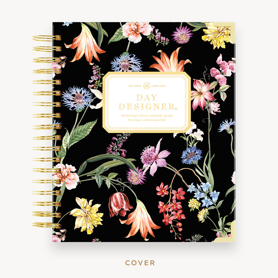 Day Designer 2023 Daily Planner with Wild Blooms with beautiful pattern and gold accents