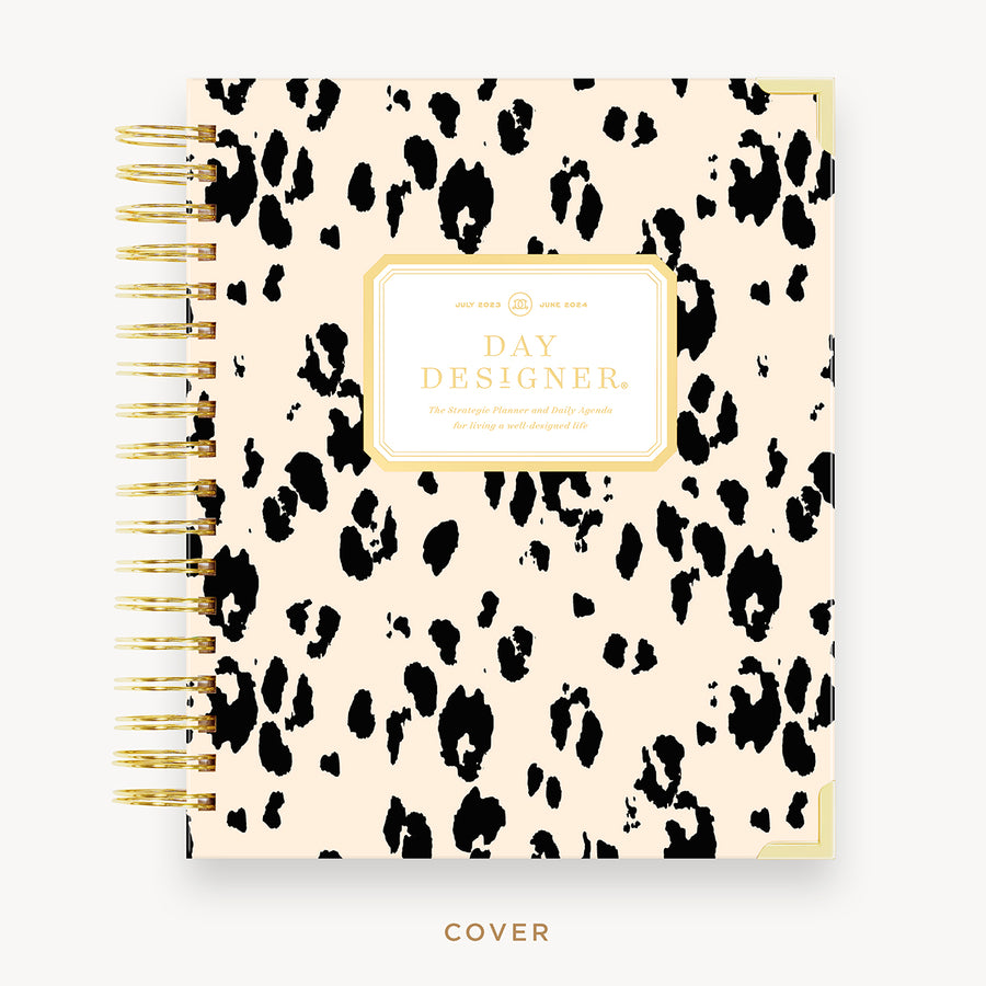 Day Designer 2023 Daily Planner with Painted Leopard with beautiful pattern and gold accents