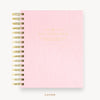 Day Designer's 2023 Daily Mini Planner with Peony Bookcloth hard cover and gold spiral binding.