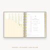 Day Designer's 2023 Daily Mini Planner Charcoal Bookcloth with pocket sleeve and gold stickers.