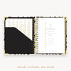 Day Designer's 2023 Daily Planner with Painted Leopard cover with pocket sleeve and gold stickers.