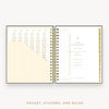 Day Designer's 2023 Daily Planner with Charcoal Bookcloth cover with pocket sleeve and gold stickers.