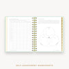 Day Designer's 2023 Daily Mini Planner Sage Bookcloth with self-assessment and values worksheet.