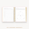 Day Designer's 2023 Daily Mini Planner Peony Bookcloth with self-assessment and values worksheet.