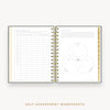 Day Designer's 2023 Daily Mini Planner Charcoal Bookcloth with self-assessment and values worksheet.