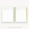 Day Designer's 2023 Daily Planner Sage Bookcloth with goals worksheet.