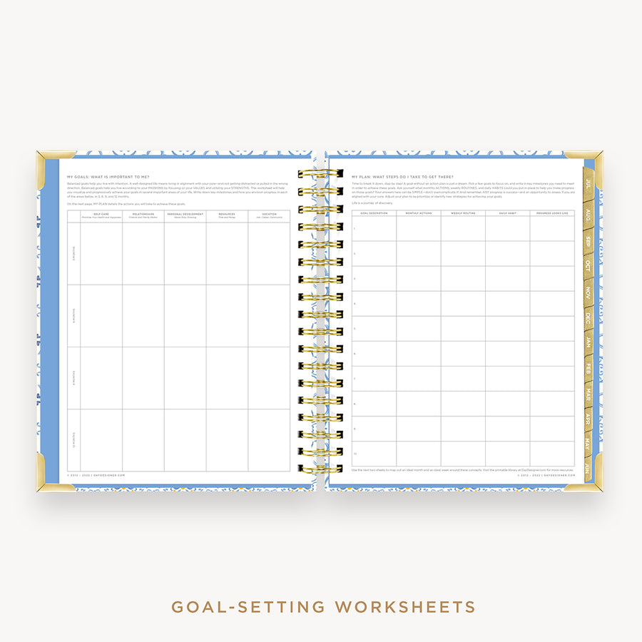 Day Designer's 2023 Daily Planner Casa Bella with goals worksheet.