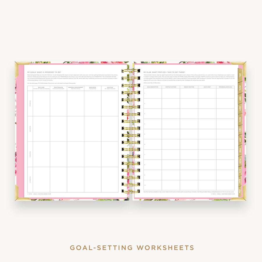 Day Designer's 2023 Daily Planner London Rose with goals worksheet.