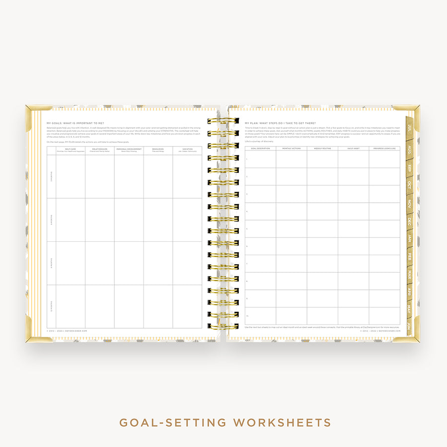 Day Designer's 2023-24 Daily Planner Chic with goals worksheet.