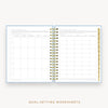 Day Designer's 2023 Daily Planner Chambray Bookcloth with goals worksheet.