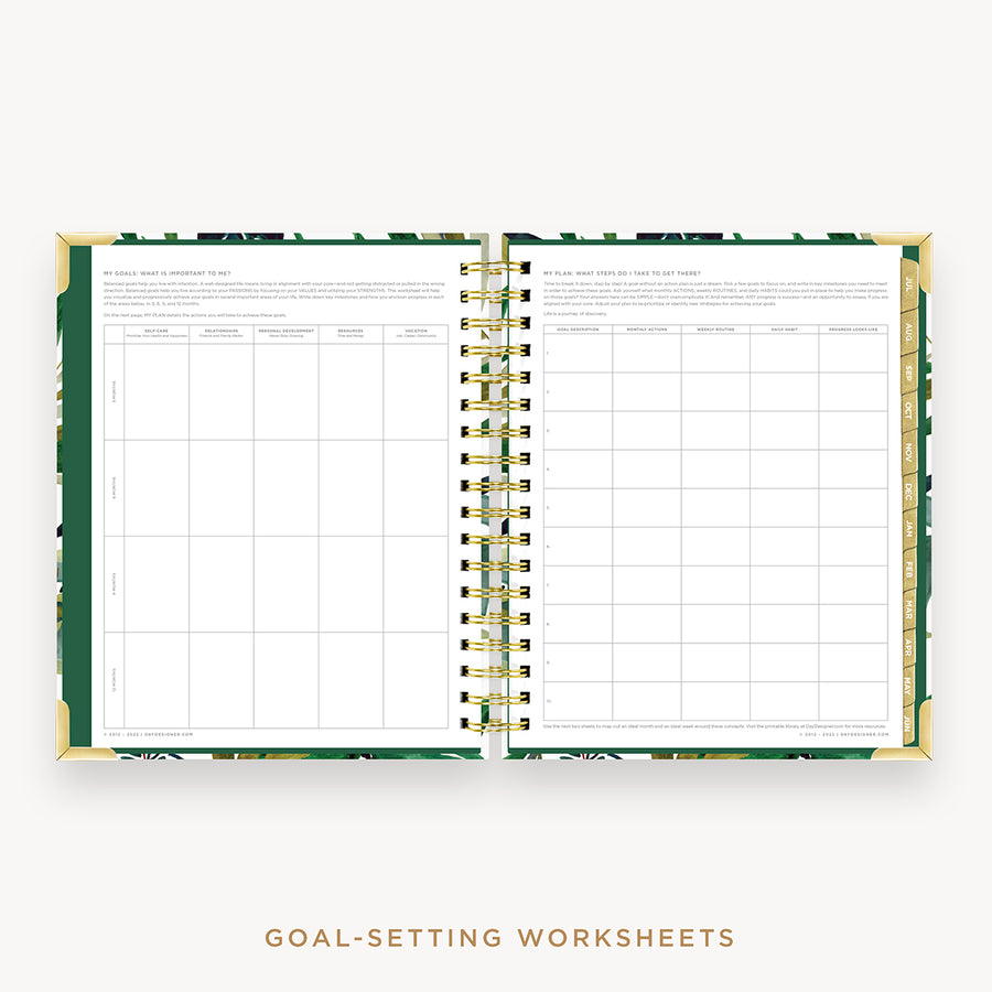 Day Designer's 2023 Daily Planner Bali with goals worksheet.